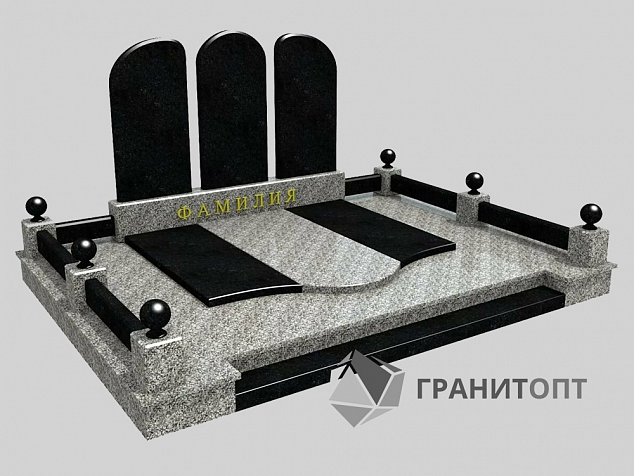 Тройной памятник с благоустройством могилы ТР-1