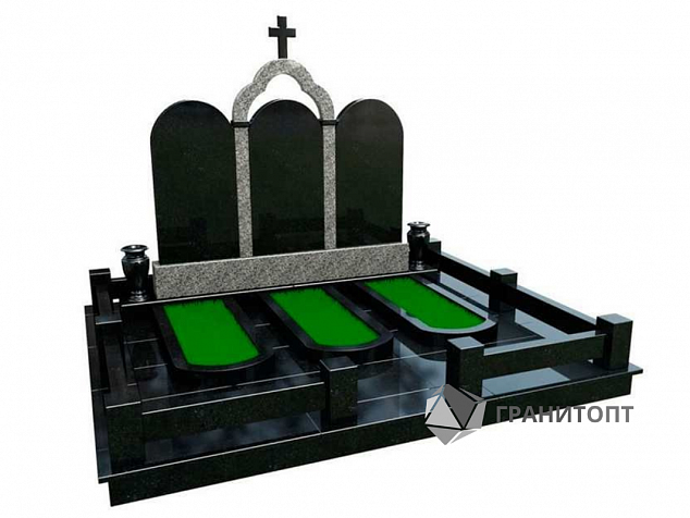 Тройной памятник с благоустройством могилы ТР-7